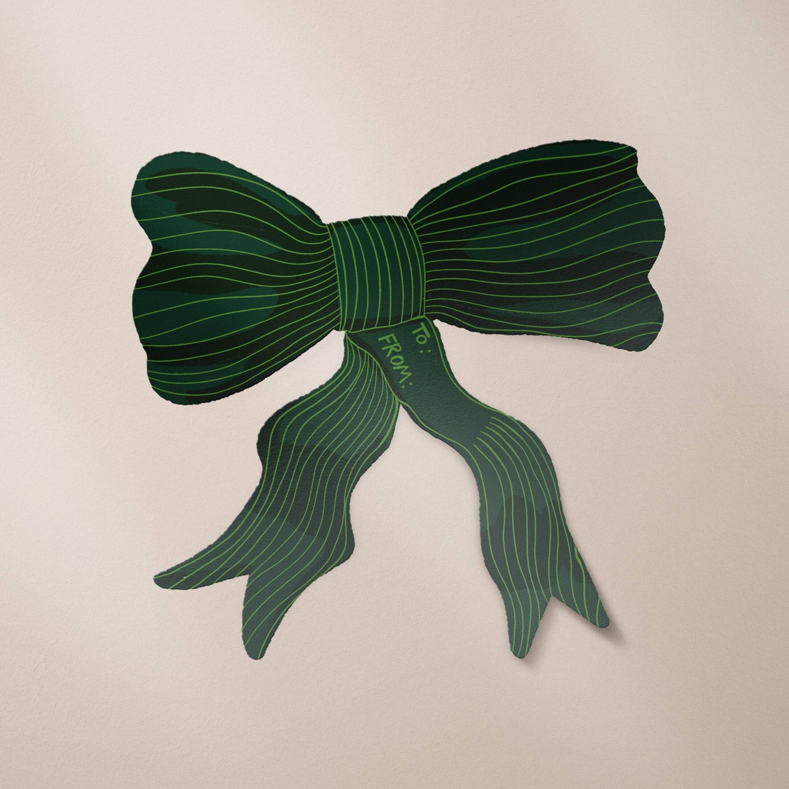 Green Striped Bow Matte Gift Label Sticker