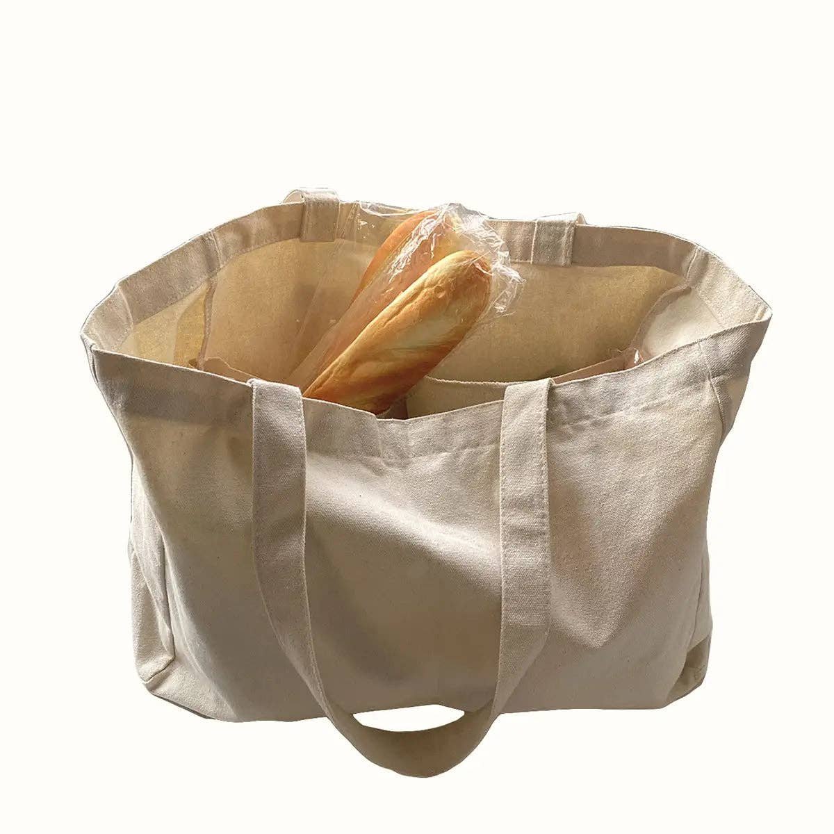 Light Plain Canvas Grocery Bag with Multiple Pockets