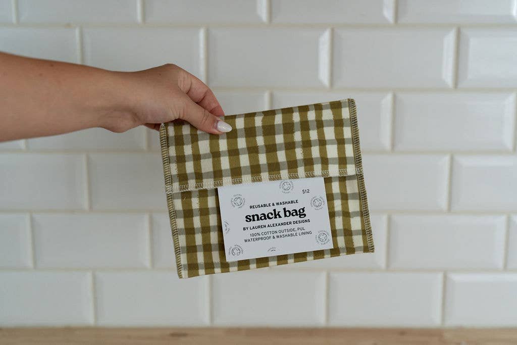 Snack/ Sandwich Reusable Bag - Green Gingham